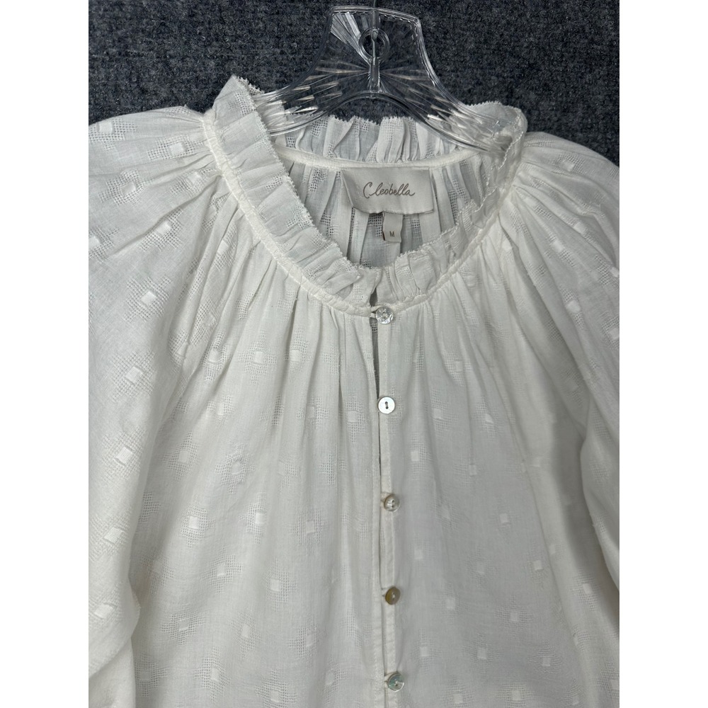 Cleobella Anthropologie Women Boho Ruffle Neck Balloon Sleeve Blouse M White - Picture 3 of 13